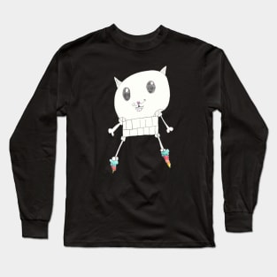 Bones the Rocket-Powered, Mustachioed Skeleton Cat Long Sleeve T-Shirt